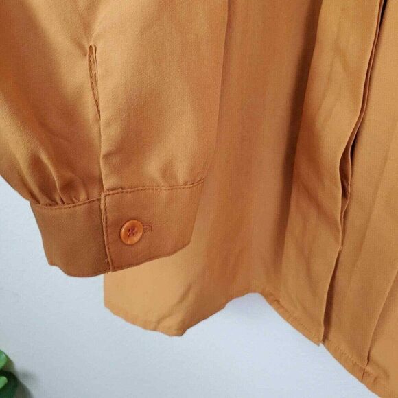 70s womens burnt orange pleat front top career button up blouse L - Picture 6 of 9